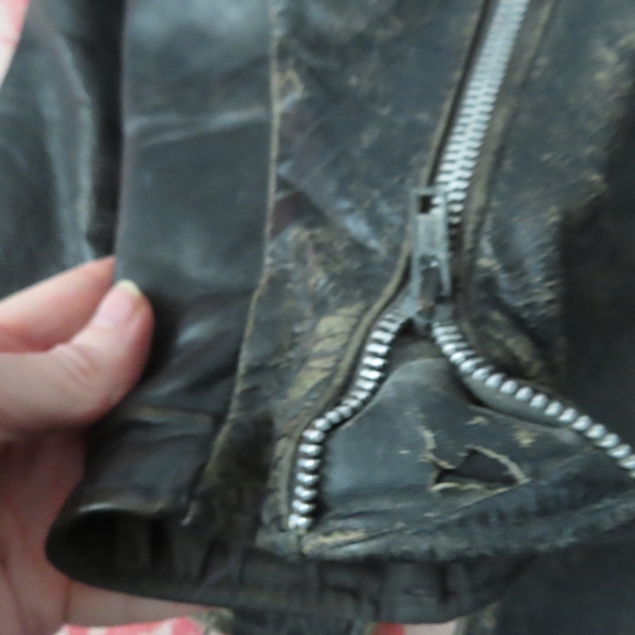 60s Brooks Cafe Racer Leather Distressed Motorcycle Biker Talon Jacket patches - Picture 4 of 11